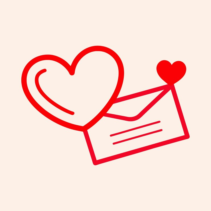 Una ilustración de una carta escrita a mano con un contorno de corazón que transmite amor y afecto