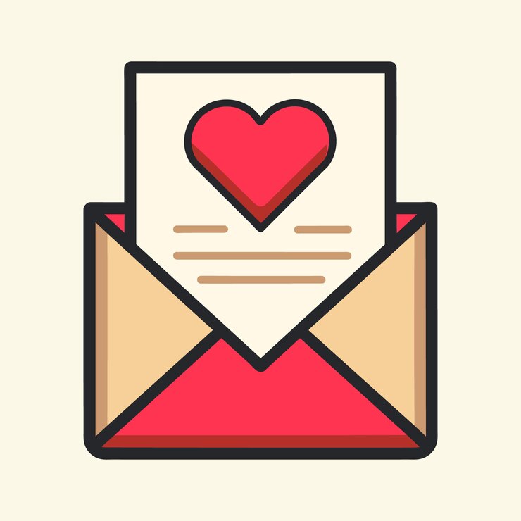 Una ilustración de una carta escrita a mano con un contorno de corazón que transmite amor y afecto