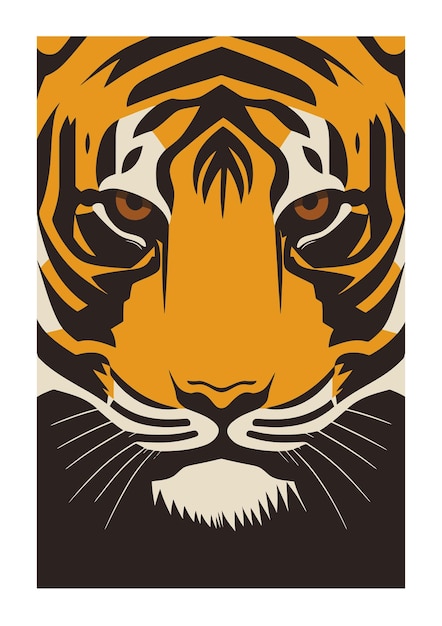 Vector ilustración de cartel de impresión de arte de cabeza de tigre en estilo de color plano vectorial