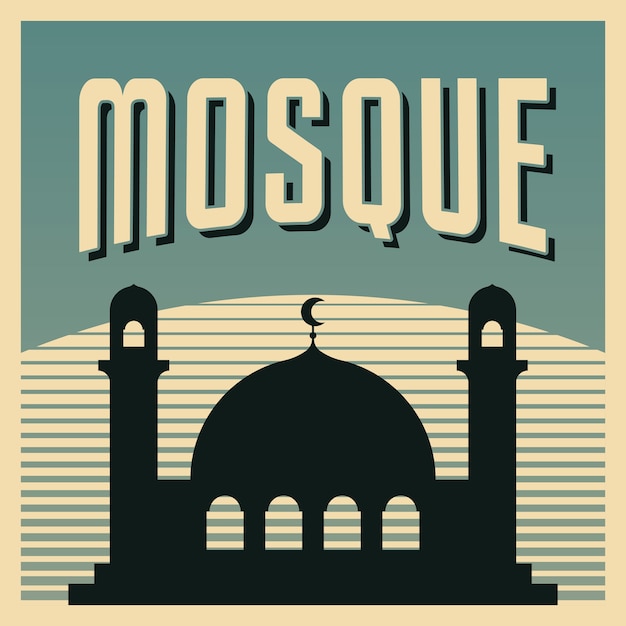 Vector ilustración de cartel de la mezquita en estilo retro