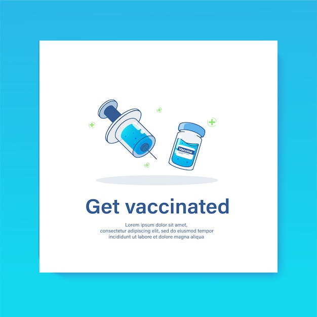 Vector ilustración del cartel de vacunación con jeringa vacunarse para protegerse contra el virus