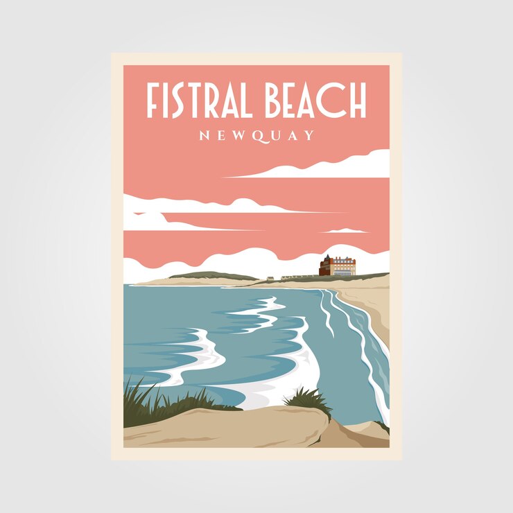 Ilustración de cartel vintage de playa Fistral