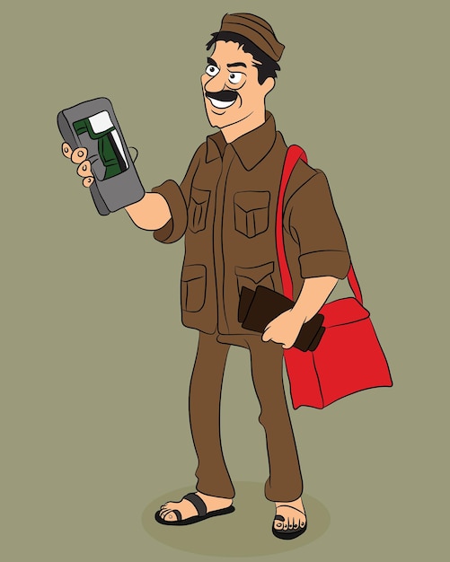 Ilustración de un cartero indio con uniforme de color marrón