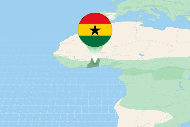 Vector ilustración cartográfica de ghana con la bandera ilustración cartográfica de ghana y países vecinos