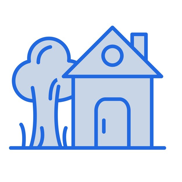 Ilustración de la casa en el árbol en tono azul