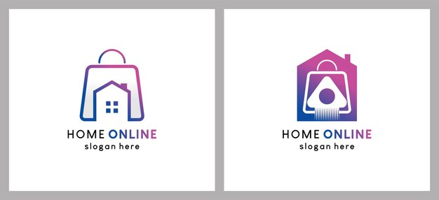 Ilustración de casa de bolsa de compras en línea vector de diseño de logotipo de icono de casa de compras en línea