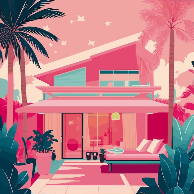 Vector ilustración de la casa cabana boutique moderna y fresca del arte pop