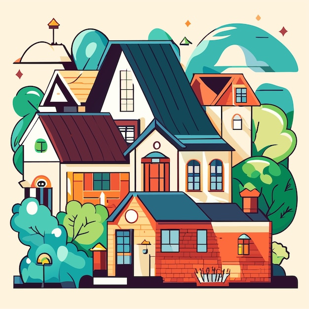 Ilustración de casa dibujada a mano o ilustración de vector de casa o página de libro para colorear de casa