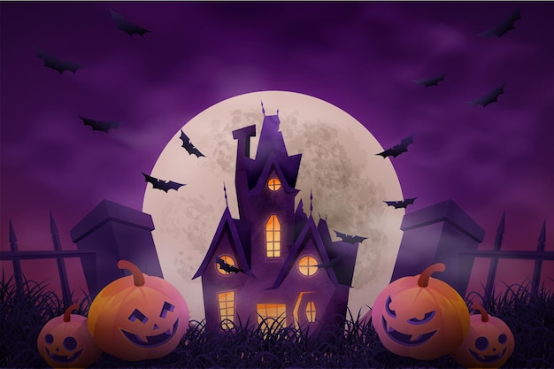 Ilustración de la casa de Halloween con acuarela vectorial