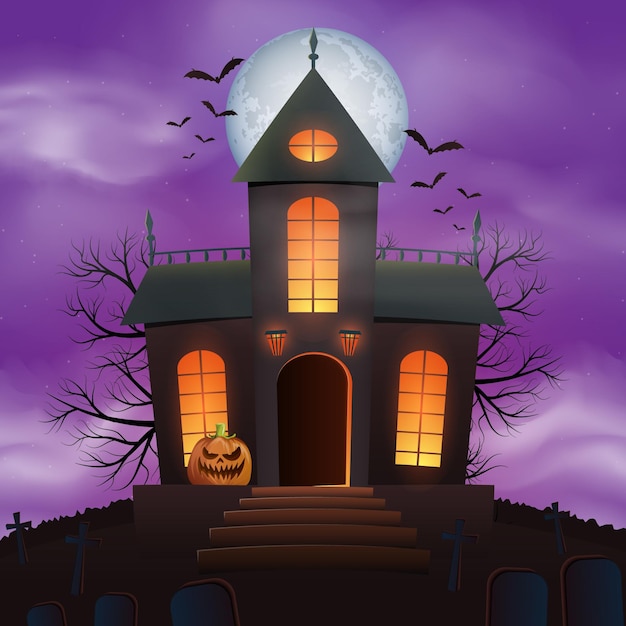 Vector ilustración de casa de halloween degradado