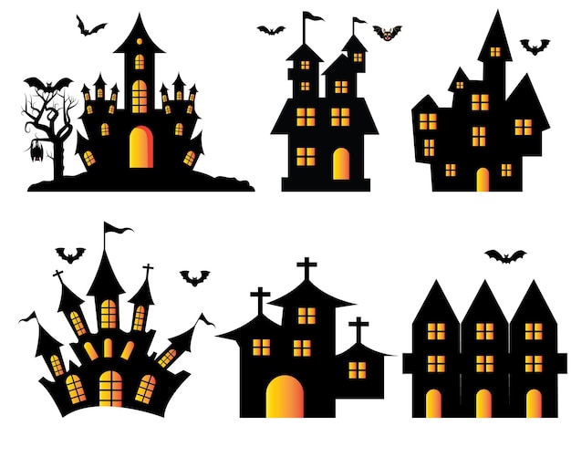 Vector ilustración de la casa de halloween espeluznante colección de casas de silueta de terror oscuro casa de dibujos animados embrujada