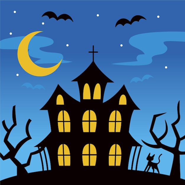 Vector ilustración de casa de halloween plana