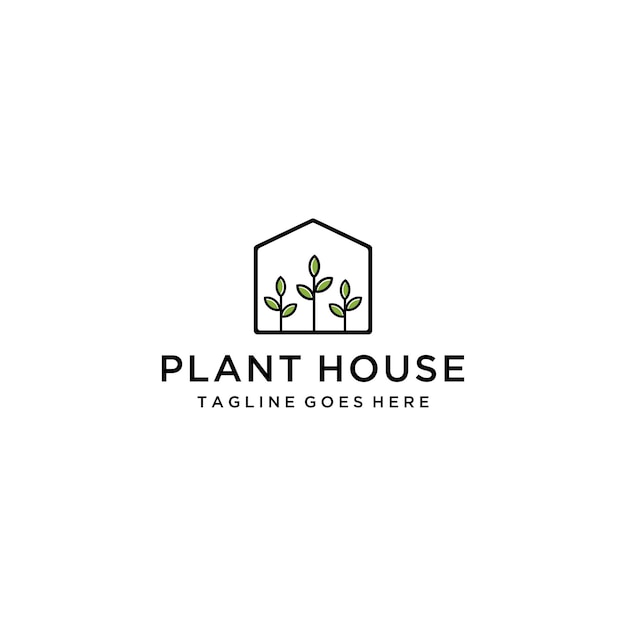 Ilustración de la casa con el logotipo del signo de la planta de hojas para proyectos de mejoramiento de cultivos para la agricultura moderna