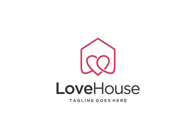 Ilustración de una casa moderna con un corazón adjunto al diseño del logotipo