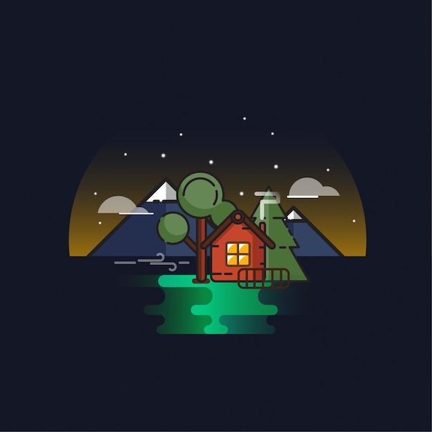 Ilustración de la casa de noche