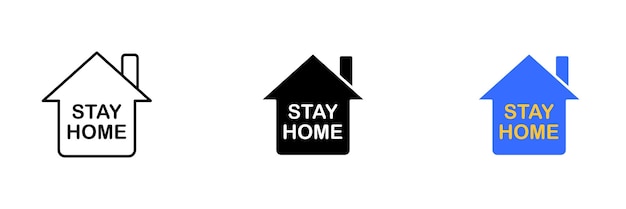 Una ilustración de una casa con las palabras Stay Home escritas debajo que representan el concepto de quedarse en casa por seguridad Vector conjunto de iconos en línea estilos negros y coloridos aislados