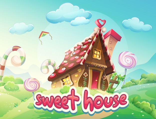 Ilustración de la casa de pan de jengibre con las palabras casa dulce