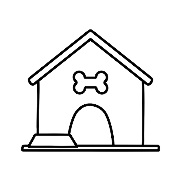 Ilustración de una casa de perros con un hueso sobre un fondo blanco