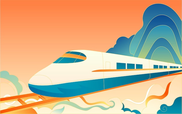 Ilustración de casa de viaje en tren de alta velocidad de marea nacional fondo de regreso del festival de primavera de año nuevo