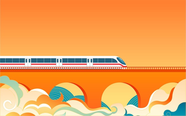 Ilustración de casa de viaje en tren de alta velocidad de marea nacional fondo de regreso del festival de primavera de año nuevo