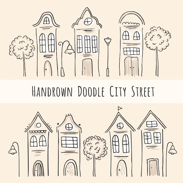 Ilustración de casas dibujadas a mano Conjunto de vector doodle casas europeas calle
