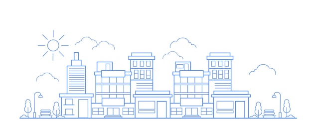 Ilustración de casas y edificios en estilo de línea delgada