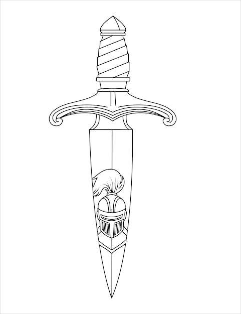 Ilustración del casco de caballero y las espadas cruzadas de caballero Ilustración vectorial de espadas