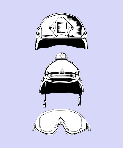 Ilustración de cascos y gafas de seguridad.