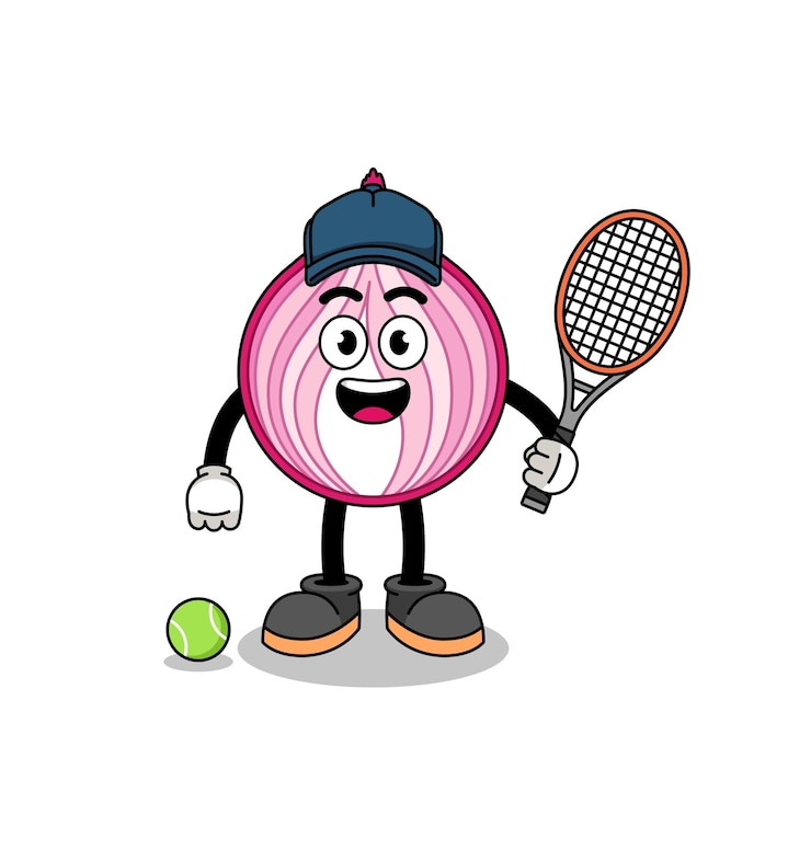 Vector ilustración de cebolla en rodajas como diseño de personajes de un jugador de tenis