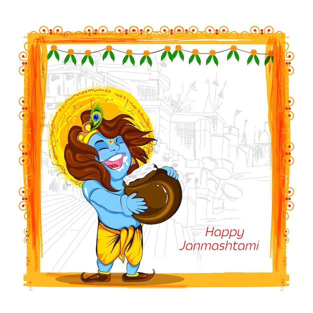 Ilustración de la celebración de dahi handi en el fondo del festival happy janmashtami de la india