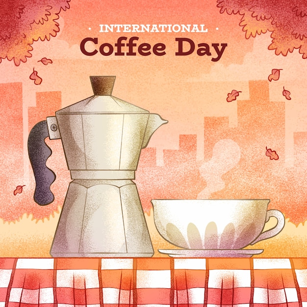 Vector ilustración para la celebración del día internacional del café.