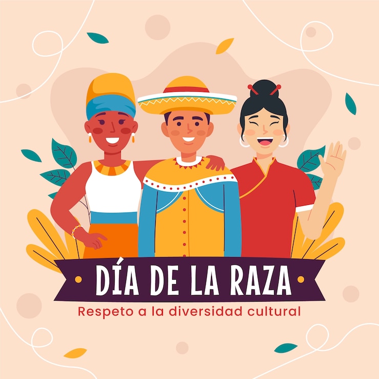 Vector ilustración de la celebración de dia de la raza dibujada a mano