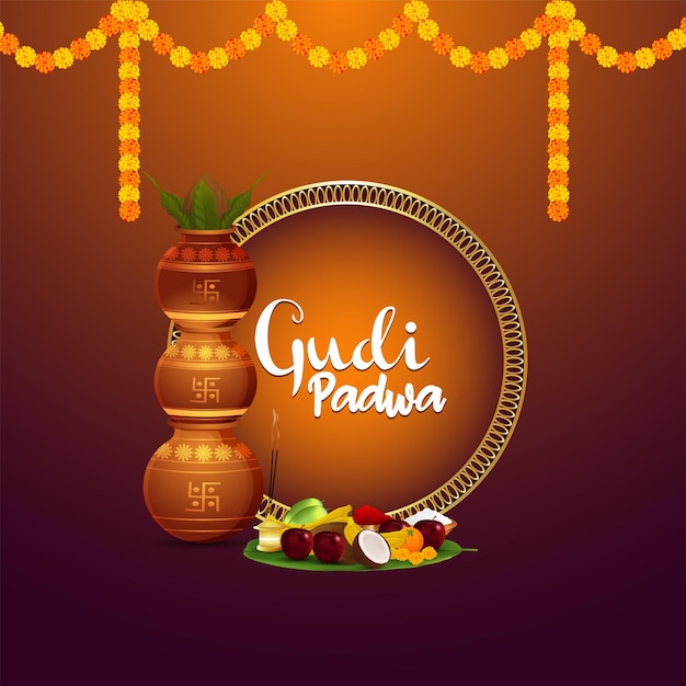 Ilustración de celebración feliz ugadi de kalash realista