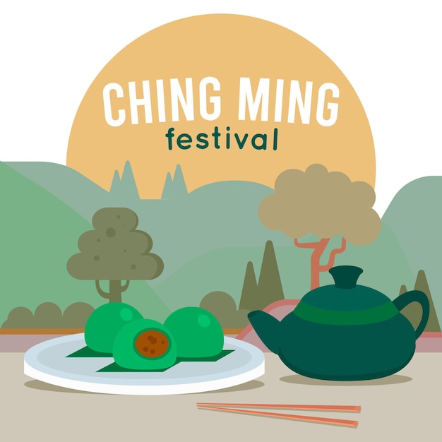 Ilustración de celebración del festival de ching ming plano
