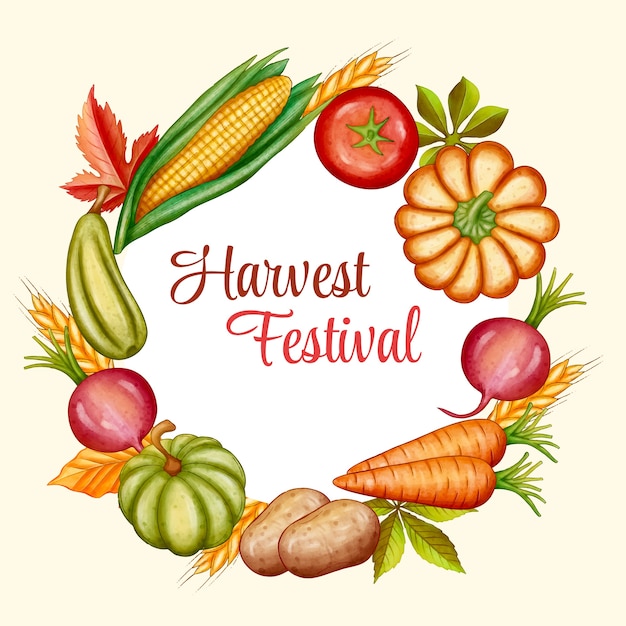Ilustración de celebración del festival de la cosecha de acuarela
