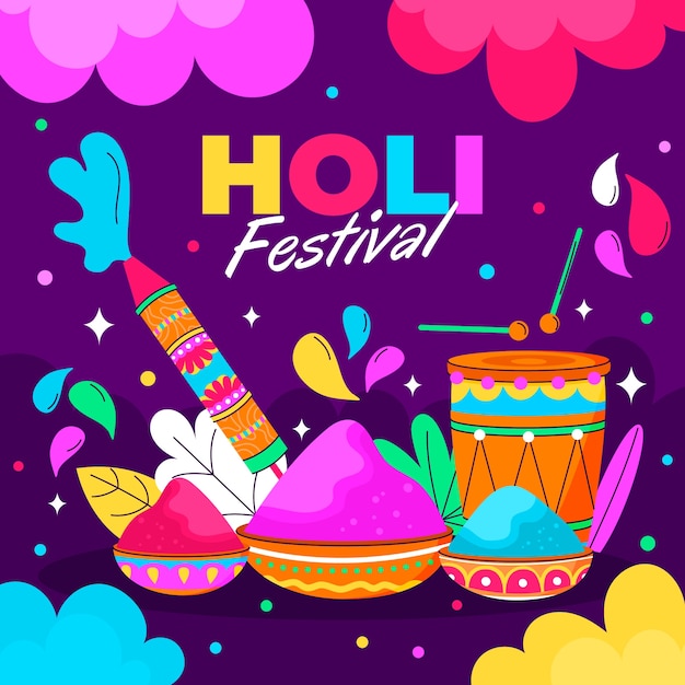 Vector ilustración de celebración de festival holi degradado