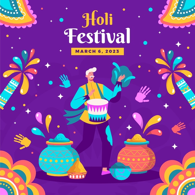 Vector ilustración de celebración del festival holi plano