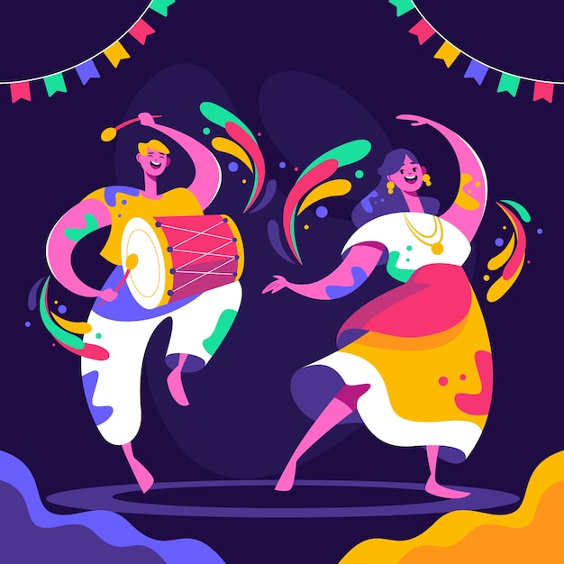 Ilustración de la celebración del festival de Holi