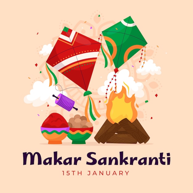 Ilustración para la celebración del festival de Makar Sankranti