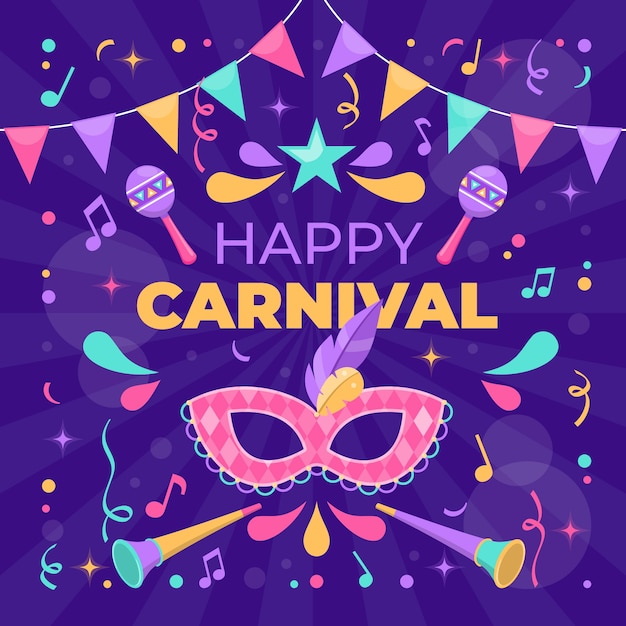 Vector ilustración de celebración de fiesta de carnaval plana