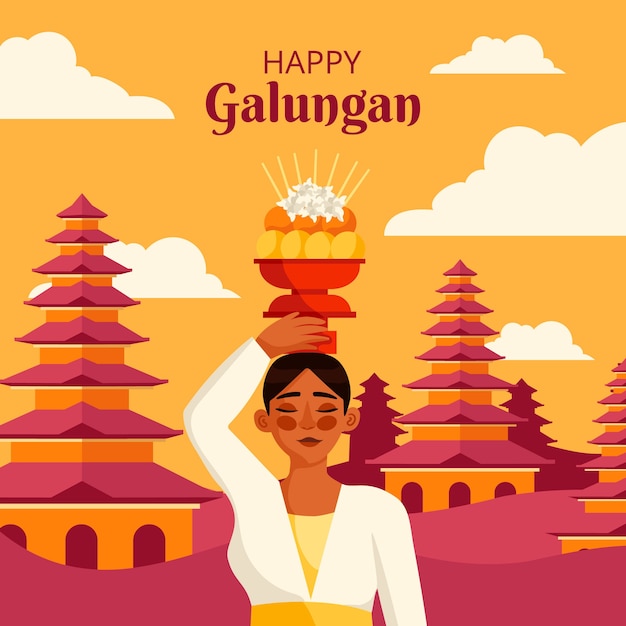 Vector ilustración de celebración galungan plana