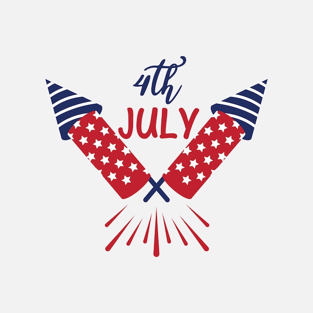 Ilustración de la celebración patriótica del 4 de julio con fuegos artificiales y vectores de cohetes
