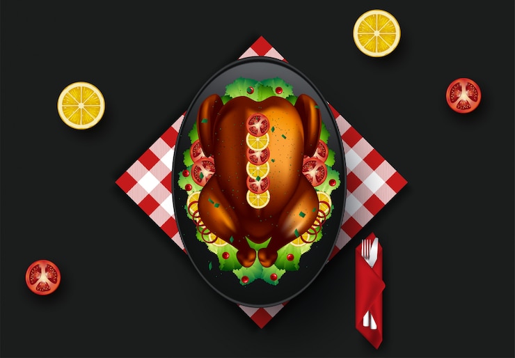 Vector ilustración de la cena de acción de gracias. vista superior