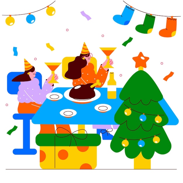 Ilustración de la cena familiar de Navidad
