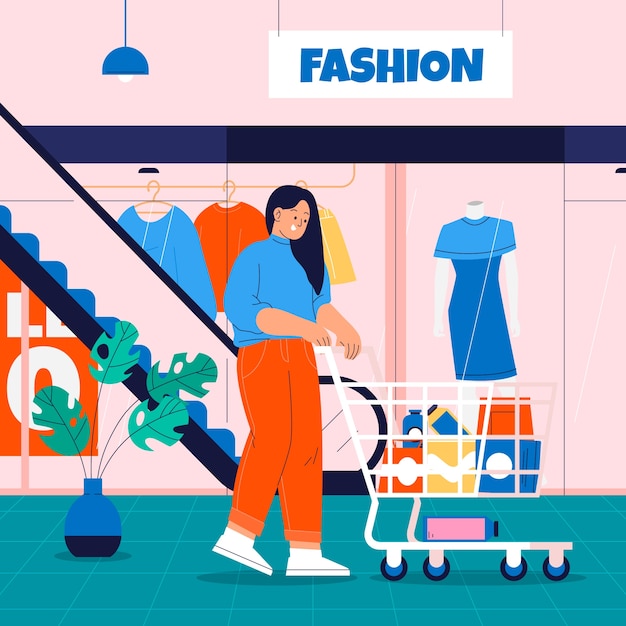 Ilustración de un centro comercial plano