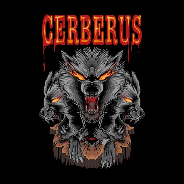 Ilustración de cerberus para el diseño de camisetas.