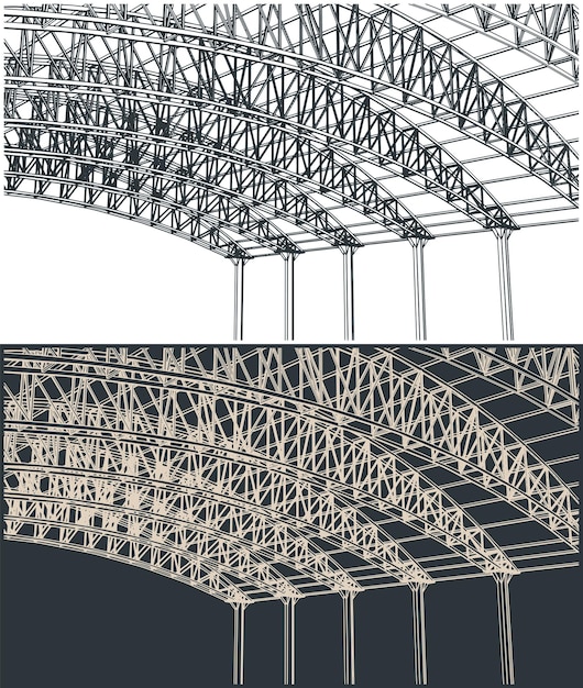 Ilustración de cerca de las estructuras de apoyo del hangar