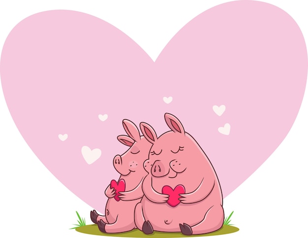 Vector ilustración de cerdo linda pareja enamorada