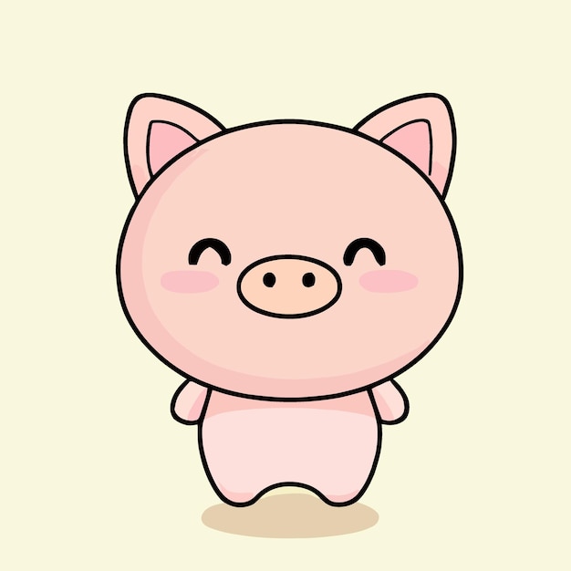 Vector ilustración de cerdo lindo cerdo kawaii chibi estilo de dibujo vectorial dibujos animados de cerdo