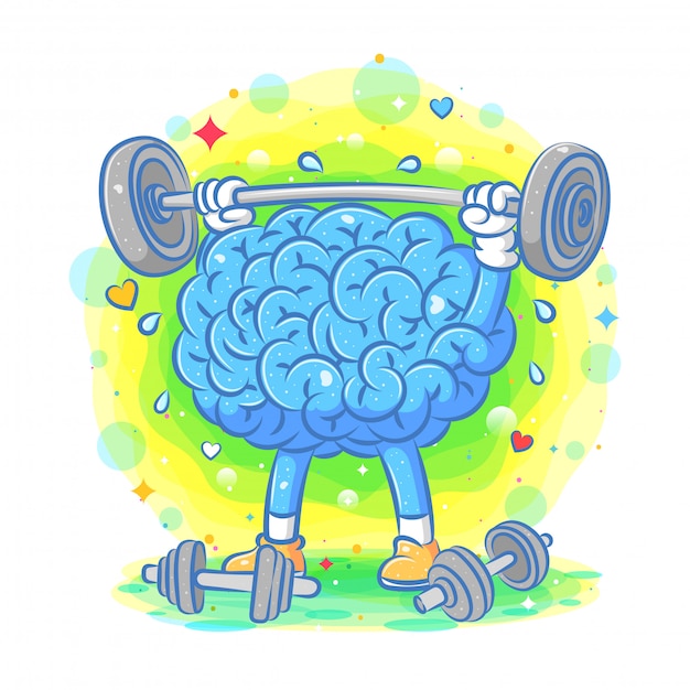 Ilustración de cerebro azul fuerte hacer gimnasio de ilustración